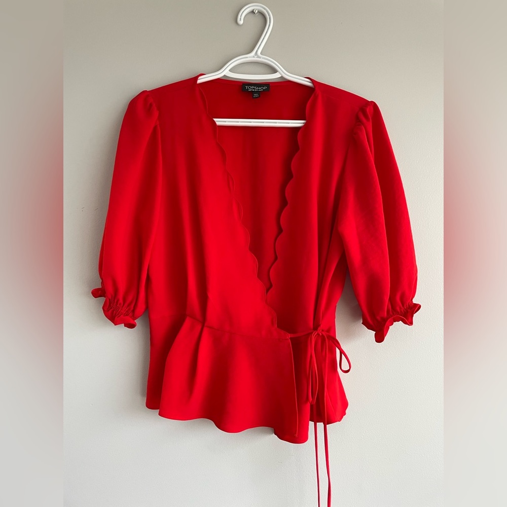 Red topshop wrap blouse